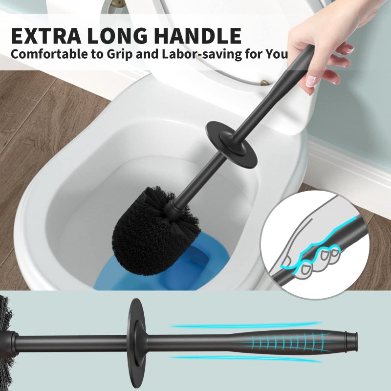 uptronic Toilet Brush and Holder 2 Pack, Toilet Bowl Brush with Extra Long Handle, Toilet Scrubber and Covered Holder, Toilet Brushes for Bathroom-Space Saving, Covered Brush, Durable, Deep Cleaning(Black) - Image 4